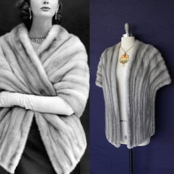 James Fong Fur Co.Vintage gray Mink fur stole wrap cape coat Jacket shawl - Picture 1 of 10